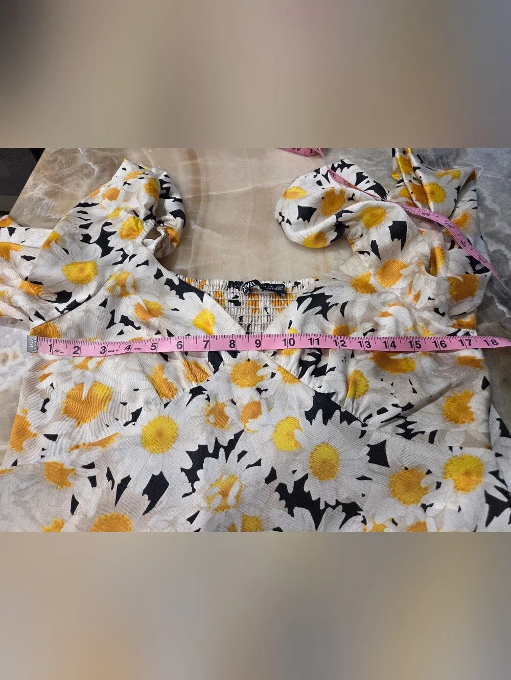 Zara White and Yellow Daisy Print Top